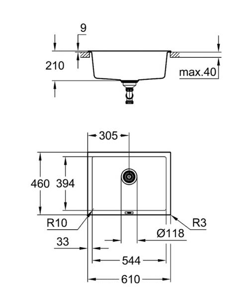 Grohe K700U køkkenvask i komposit 70-C - Sort granit Grohe K700U køkkenvask i komposit 70-C - Sort granit