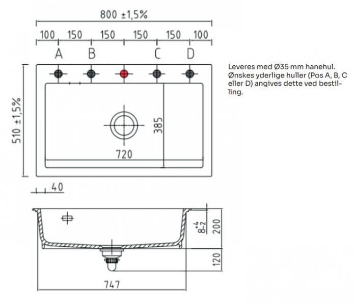 Lavabo Mera 80 porcel&aelig;nsk&oslash;kkenvask - Krom afl&oslash;b