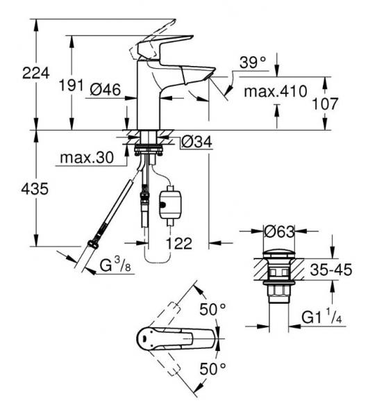 Grohe Start M h&aring;ndvaskarmatur m/udtr&aelig;ksbruser - Krom