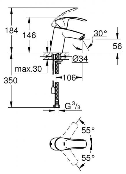 Grohe Eurosmart h&aring;ndvaskarmatur m/vandsparer
