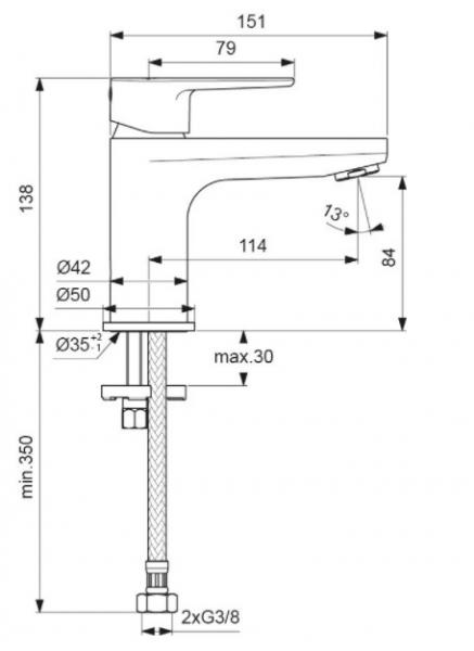 Ideal Standard Cerafine h&aring;ndvaskarmatur H80 u/bundventil - Krom