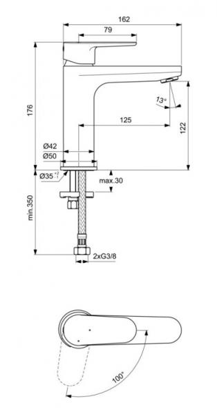 Ideal Standard Cerafine O h&aring;ndvaskarmatur m/koldstart og vandsparer u/bundventil