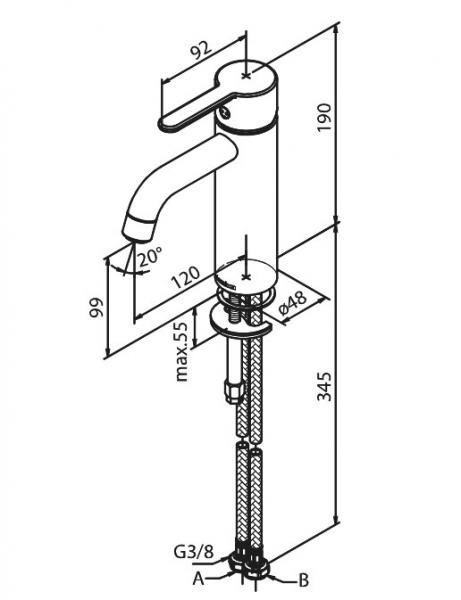 Damixa Silhouet M h&aring;ndvaskbatteri u/bundventil - B&oslash;rstet messing
