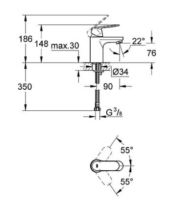 Grohe Eurosmart Cosmopolitan håndvaskarmatur u/bundventil Grohe Eurosmart Cosmopolitan håndvaskarmatur u/bundventil