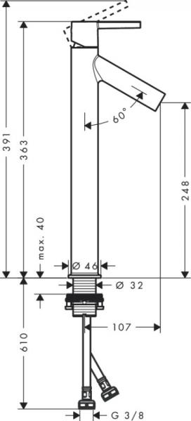AXOR Starck 250 h&aring;ndvaskarmatur m/vippegreb og siventil