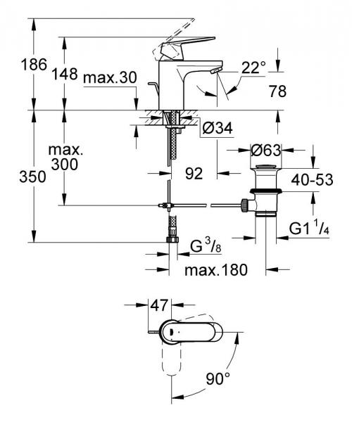 Grohe Eurosmart Cosmopolitan håndvaskarmatur m/bundventil og koldstart Grohe Eurosmart Cosmopolitan håndvaskarmatur m/bundventil og koldstart