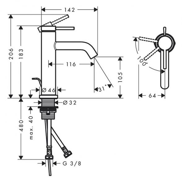 hansgrohe Tecturis S h&aring;ndvaskarmatur 110 m/CoolStart, EcoSmart+ og l&oslash;ft-op bundventil - Krom