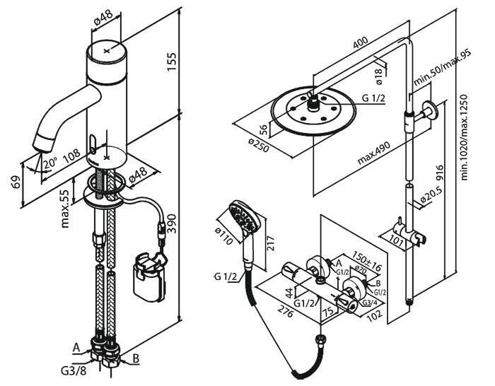 Damixa Silhouet Touchless komplet pakke til bad m/hovedbruser - Børstet messing Damixa Silhouet Touchless komplet pakke til bad m/hovedbruser - Børstet messing