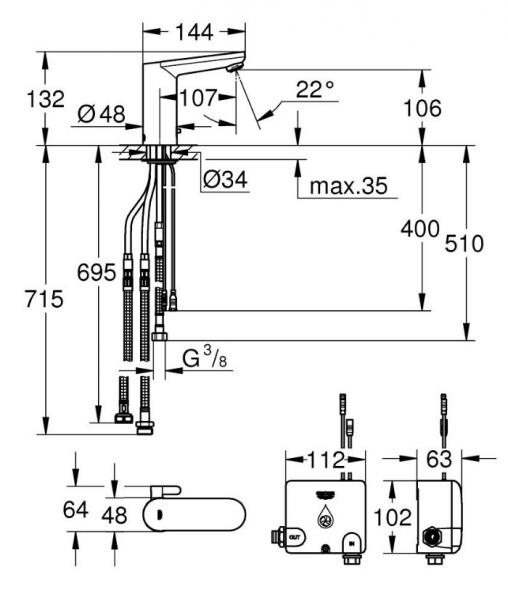 Grohe Eurosmart CE elektronisk h&aring;ndvaskarmatur m/Powerbox