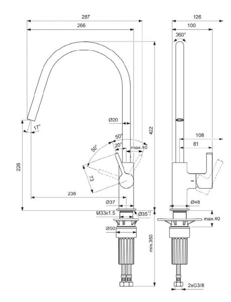 Ideal Standard Gusto k&oslash;kkenarmatur m/C-tud og svingtud
