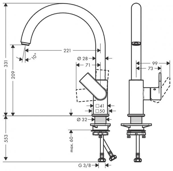 hansgrohe Vernis Shape M35 k&oslash;kkenarmatur 210 1jet - Mat sort