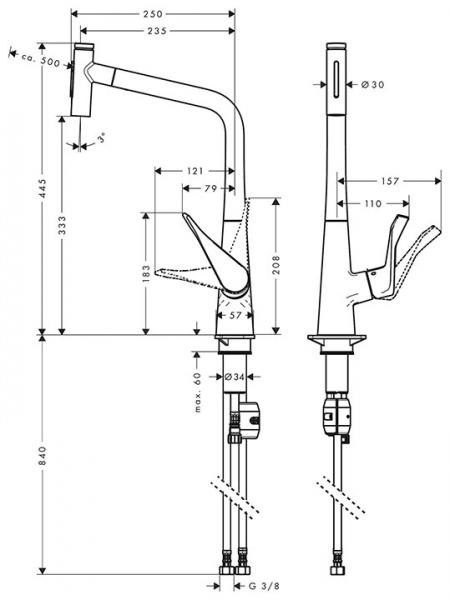 hansgrohe Metris Select M71 k&oslash;kkenarmatur 320 m/udtr&aelig;k 2jet - Krom