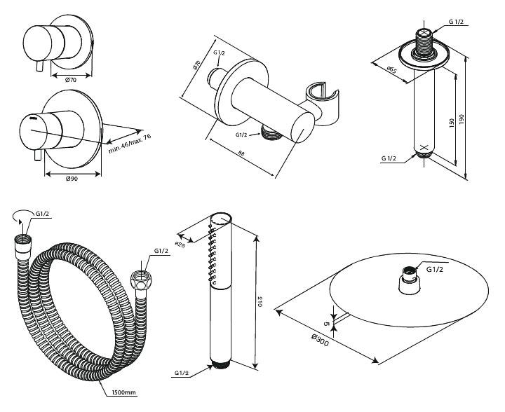 Damixa Iris DS 2 brusesystem til indbygning - Loft - Mat sort
