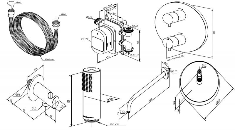 Damixa Silhouet komplet brusesystem til indbygning - Poleret messing Damixa Silhouet komplet brusesystem til indbygning - Poleret messing