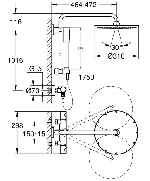 Grohe Euphoria XXL 310 komplet brusesystem - Børstet Cool Sunrise Grohe Euphoria XXL 310 komplet brusesystem - Børstet Cool Sunrise