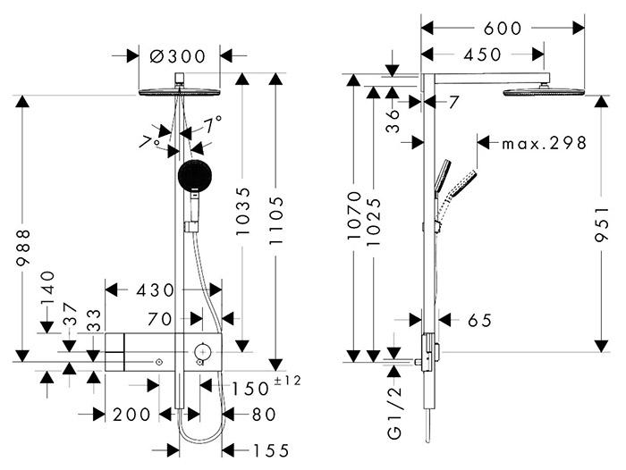 hansgrohe Raindance Alive S Showerpipe 300 1jet m/ShowerSelect Comfort og EcoSmart - Krom
