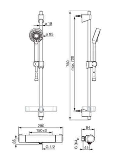 Oras Nova Apollo bruses&aelig;t med termostat - Krom