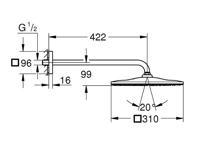 Grohe Rainshower Mono 310 Cube hovedbruser - B&oslash;rstet Cool Sunrise