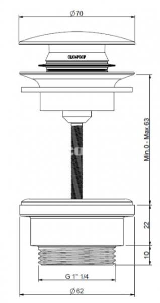 NICO click clack bundventil 1 1/4" - Hvid porcel&aelig;n top