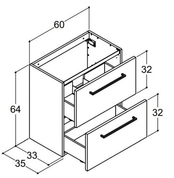 Dansani Mido+ 60 MINI m&oslash;belpakke m/Amber vask og 2 skuffer - Varm eg