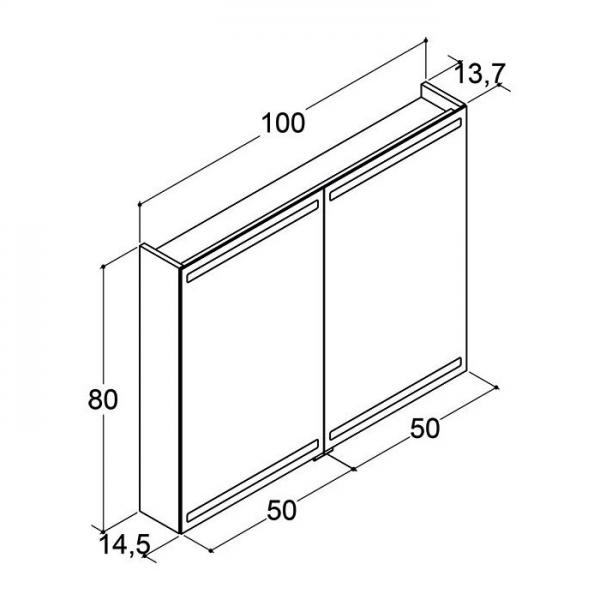 Dansani Level spejlskab 100 m/lys, lysstyring og tr&aelig;bakker - Natur eg