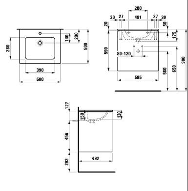 Laufen Base m&oslash;belpakke m/slim h&aring;ndvask - 60 cm - M&oslash;rk elm
