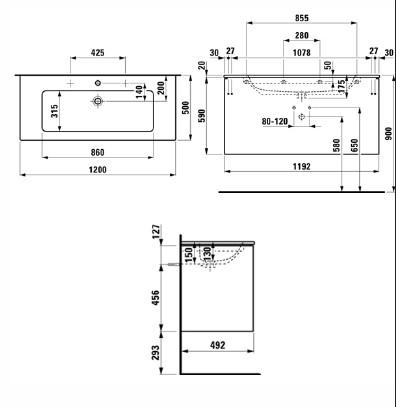 Laufen Base m&oslash;belpakke m/slim h&aring;ndvask - 120 cm - Mat hvid