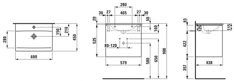 Laufen Palace 60 m&oslash;belpakke m/slim vask og 2 skuffer - Mathvid