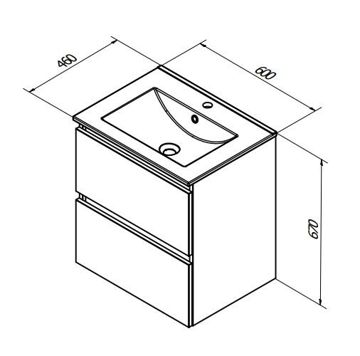 Sanibell Basicline m&oslash;bels&aelig;t 60 m/integrerede greb og stenvask - Whiskey eg