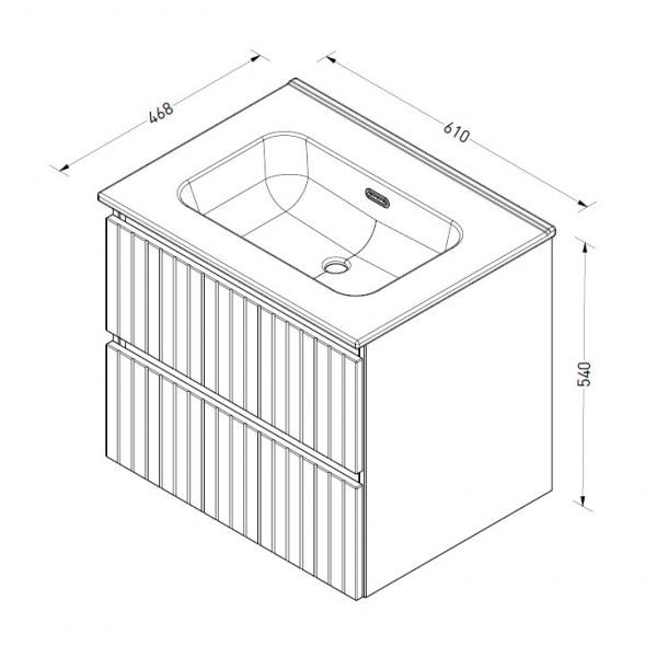 Sanibell Proline 60 m&oslash;bels&aelig;t m/lameller og 2 skuffer - Uden hanehul - Urban eg