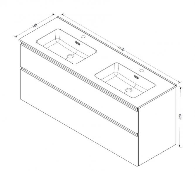 Sanibell Proline 140 møbelsæt m/asymmetriske skuffer og dobbeltvask - Sort eg Sanibell Proline 140 møbelsæt m/asymmetriske skuffer og dobbeltvask - Sort eg
