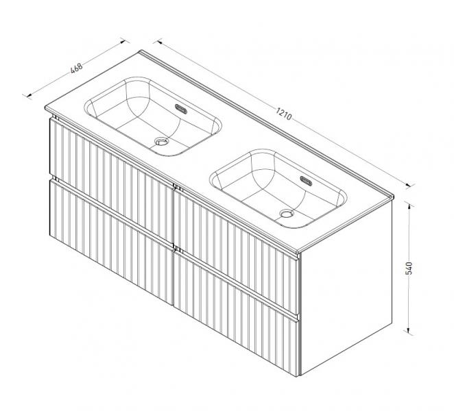 Sanibell Proline 120 møbelsæt m/lameller, 4 skuffer og dobbeltvask - Uden hanehul - Mat sort Sanibell Proline 120 møbelsæt m/lameller, 4 skuffer og dobbeltvask - Uden hanehul - Mat sort
