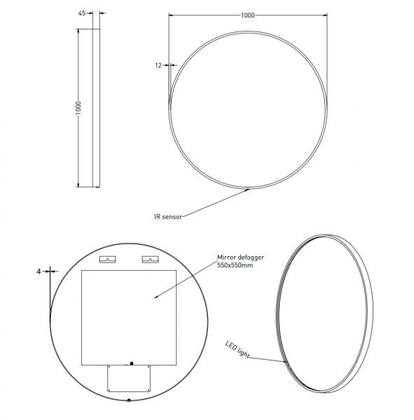 Sanibell Ink SP24 rundt spejl m/lys, varme og sensor &Oslash;100 - Mat sort