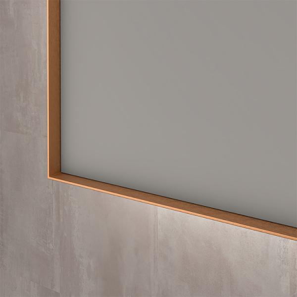 Sanibell Ink SP32 firkantet spejl m/backlight, varme og sensor 50 x 100 cm - B&oslash;rstet kobber