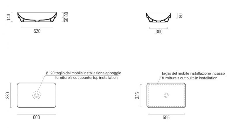 GSI Pura 60 fritstående bowlevask - Firkantet - Uden overløb - Agave GSI Pura 60 fritstående bowlevask - Firkantet - Uden overløb - Agave