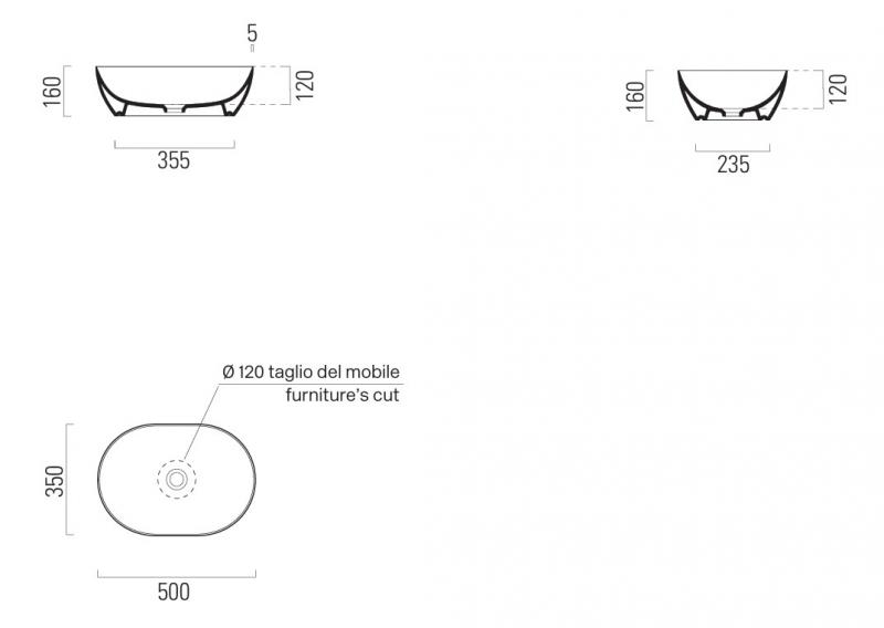 GSI Pura 50 oval fritst&aring;ende bowlevask - Uden hanehul - Mat hvid