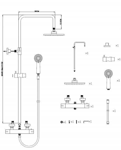 Nortiq komplet brusesystem &Oslash;22 - Krom
