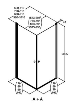 Dansani Match A+A bruseniche - 90x90 cm - Isglas/mat krom