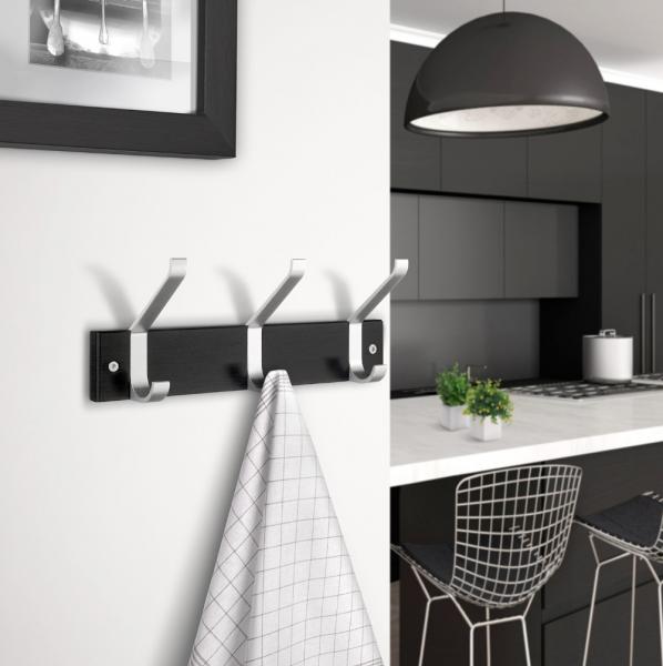 Beslagsboden knager&aelig;kke m/3 dobbeltknager - Mat sort/alu