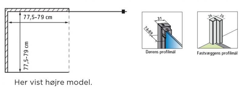 Str&oslash;mberg Noma 135 fast brusev&aelig;g m/svingd&oslash;r til venstre - 80 x 80 - Klar glas/b&oslash;rstet messing
