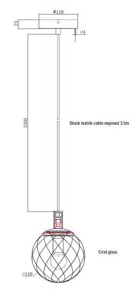 Cass&oslash;e Luna pendel m/m&oslash;rktonet glas - Mat sort