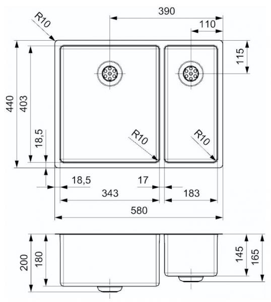 Lavabo New York 34+18 køkkenvask Lavabo New York 34+18 køkkenvask