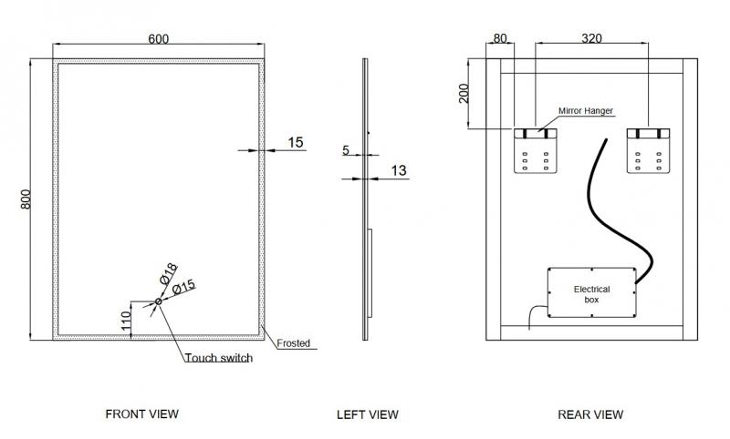 Cass&oslash;e Ravenna spejl m/lys og touch - 60x80 cm