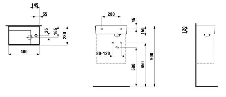Laufen Kartell 46 h&aring;ndvask t/v&aelig;g eller m&oslash;bel - 1 hanehul til h&oslash;jre - Uden overl&oslash;b