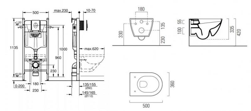 GSI Pura Ardesia 50 toiletpakke inkl. s&aelig;de m. softclose, cisterne og hvid betjening