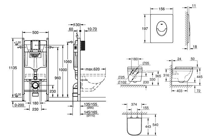 Grohe Euro toiletpakke inkl. s&aelig;de, cisterne og mat sort betjening