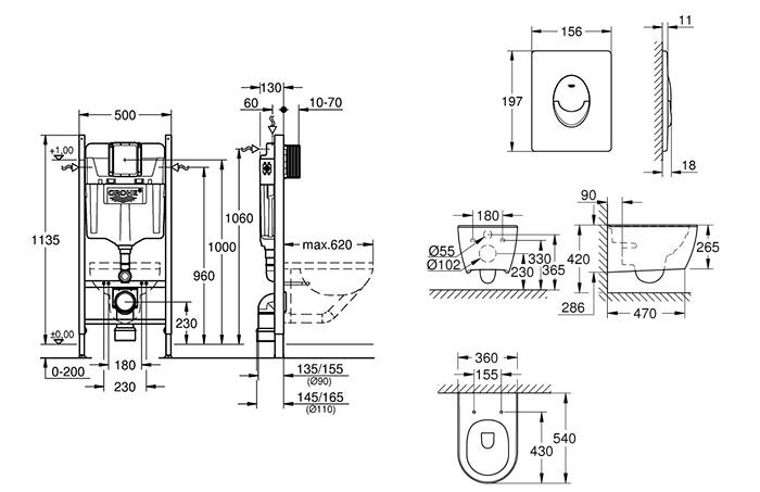 Grohe Essence toiletpakke inkl. sæde, cisterne og mat sort betjening Grohe Essence toiletpakke inkl. sæde, cisterne og mat sort betjening