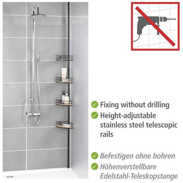 Wenko Dolcedo teleskopisk hj&oslash;rnehylde til bad - Mat sort - Skruefri