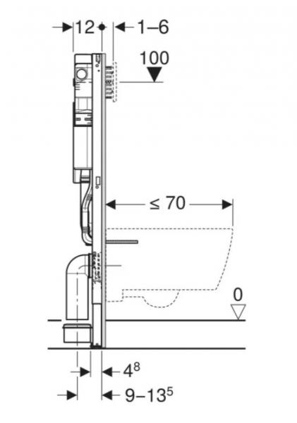 Geberit Duofix element t/v&aelig;gh&aelig;ngt toilet m/Sigma indbygningscisterne 112 cm