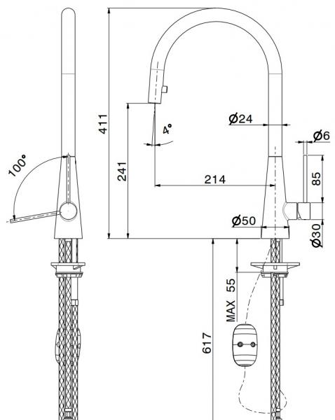 Cass&oslash;e Newform Conico k&oslash;kkenarmatur m/udtr&aelig;k - Krom